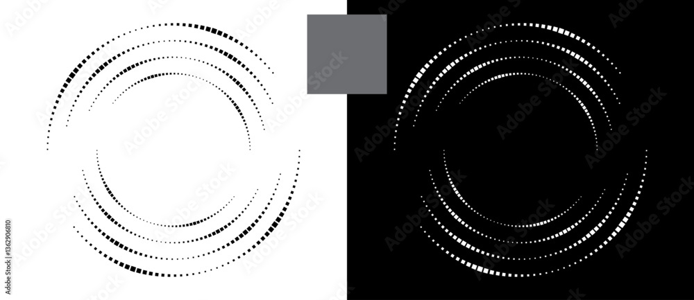 Poster Abstract background with squares in circle. Art design spiral as logo or icon. A black figure on a white background and an equally white figure on the black side.