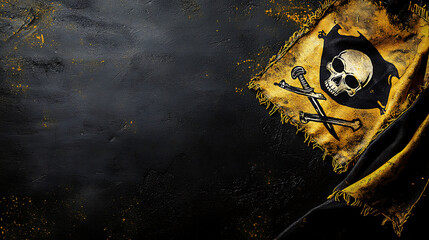 Fototapeta premium Worn pirate flag on dark background