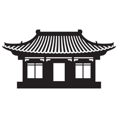 Chinese house silhouette vector Black illustration, black chinese building. with white background