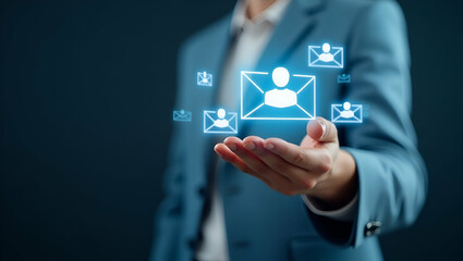 Person Checking Digital Email with New Notification Icons: Enhancing Email Communication and Online Correspondence Management - Stock Photo Concept with Space for Text
