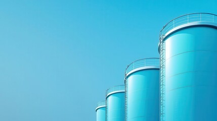 Octane tanks with visible safety markers under blue sky, octane plant, industrial aesthetics in storage