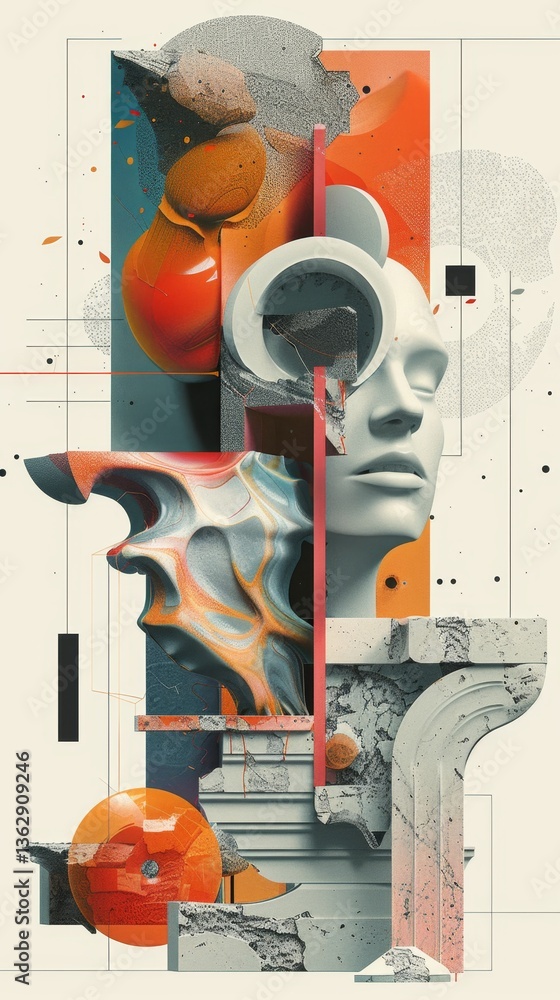 Poster surreal craftsmanship intertwined with geometric shapes and flowing lines creates an abstract narrat