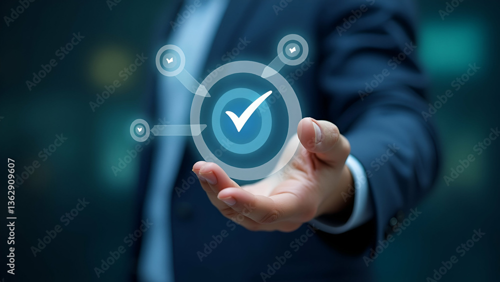 Aufkleber maximize your business potential: holographic strategy interface showcasing target icons and quality
