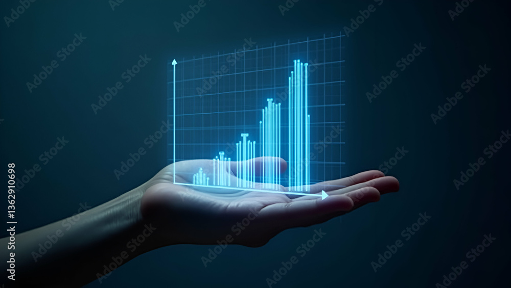 Poster flat hand operating holographic device for evaluation metrics display