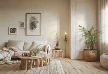 Fototapeta premium Cozy and Modern Living Room with Neutral Color Scheme
