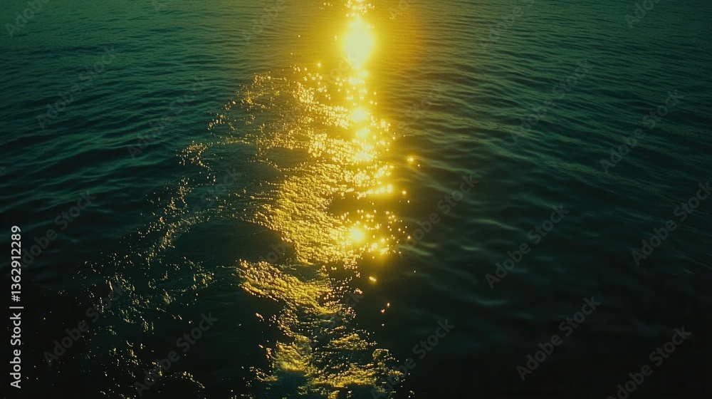 Poster golden sunlight reflecting on tranquil ocean water creating a mesmerizing and calming visual experie