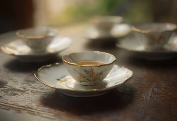 Fototapeta premium A teacup on a wooden table