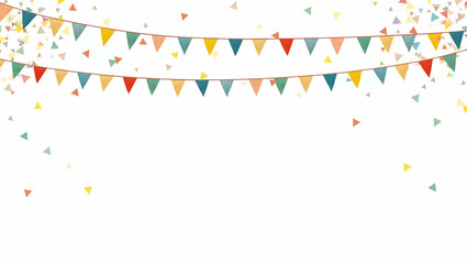Colorful Triangular Flags Hanging on Strings Isolated on Transparent Background - Perfect for Festive Decorations and Stock Photo Concepts with Empty Space on the Left