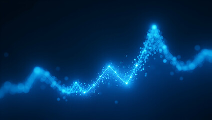 Abstract Glowing Blue Growth Chart: Low Polygon Particle Triangle Style with Wireframe Light Connections - Vector Concept for Photo Stock with Empty Space on the Left Side