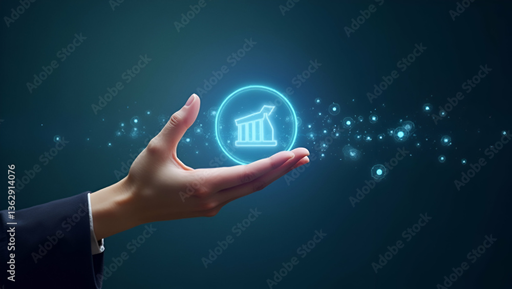 Aufkleber hand using holographic device to explore tax for small businesses with empty space background concep