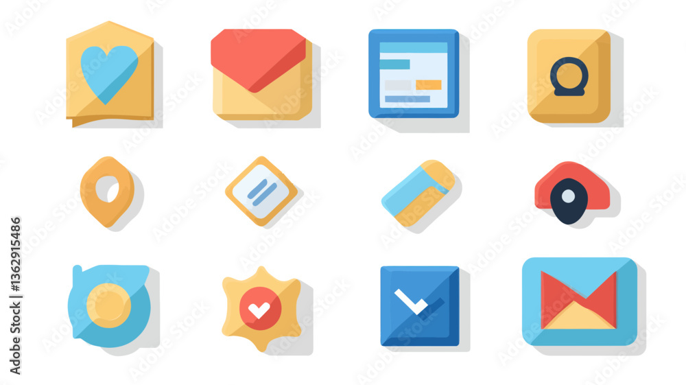 Poster web and ui flat icons set - colorful lushicons for websites and digital interfaces, modern design, u