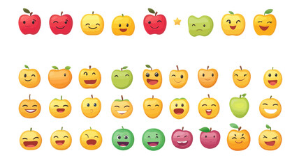 Updated Apple Emojis in iOS - Editable Vector Graphic of Various Fruit-Inspired Emoticons for Creative Design and Digital Communication