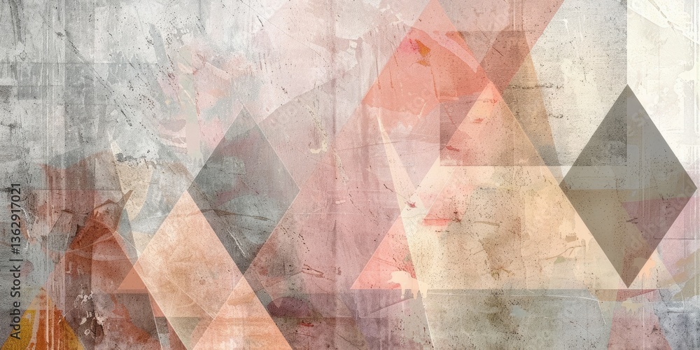 Poster the abstract picture of the geometry shape that painted with muted color, geometry is branch of math