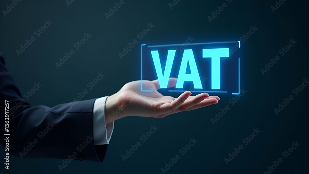 Aufkleber exploring vat strategies for small businesses: a hand interacting with a holographic device against 