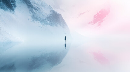 Fototapeta premium A Serene Figure Amidst Majestic Mountains - Solitude