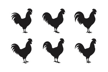 rooster icon art set vector silhouette