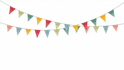 Colorful Triangular Flags Hanging on Strings Isolated on Transparent Background - Perfect for Festive Decorations and Stock Photo Concepts with Empty Space on the Left