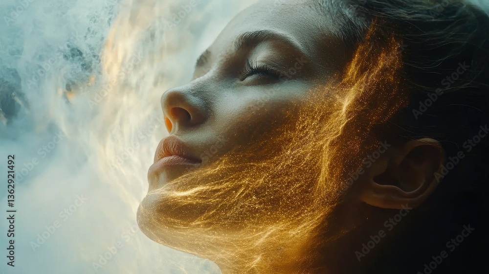 Poster ethereal woman with flowing light and smoke illustrating the concept of adaptable language models in