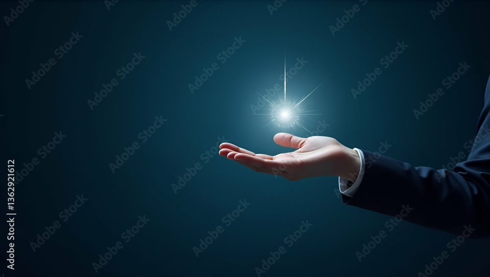 Aufkleber flat hand using holographic device to display evaluation for nonprofits with empty space background 