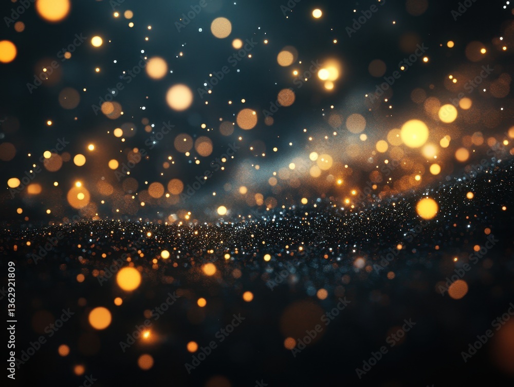 Aufkleber ethereal golden light bokeh dancing in a dark space creating a magical atmosphere with a dreamy and 
