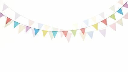 Colorful triangular flags hanging on strings isolated against transparent background ideal for festive or decorative use. concept as Colorful triangular flags hanging on strings isolated against trans