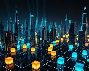 Big data visualisation. Abstract digital particles. Cyber network background. Technology backdrop.