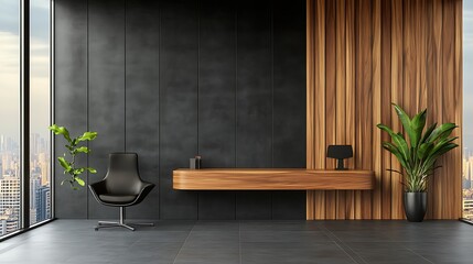 Modern Office Interior Design: 3D Render of a Stylish Workspace with City View AI Generated
