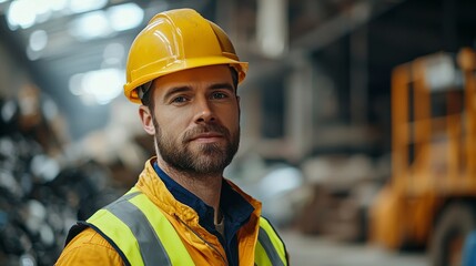 Fototapeta premium Confident construction worker in safety gear ready to tackle demanding tasks