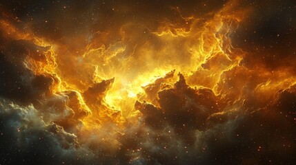 Fototapeta premium Golden Nebula: A luminous space cloud formation with stellar dust