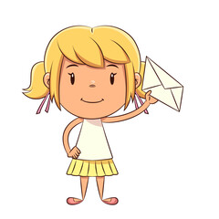 Cute girl holding white envelope
