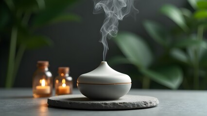 Fototapeta premium Aromatherapy Essential Oil Diffuser with Candles and Steam