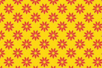 Playful seamless pattern featuring black floral shapes on a yellow background. Ideal for fabric, wallpaper, stationery, and digital designs with a fun and bold look.