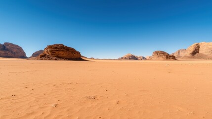 Fototapeta premium Geology rock analysis Concept, Expansive Desert Landscape with Towering Rock Formations Under Clear Blue Sky