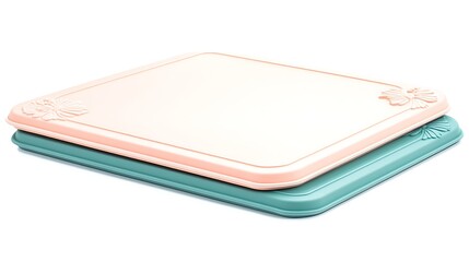 Pastel Pink and Teal Cutting Boards: A 3D Rendered Kitchen Accessory AI Generated