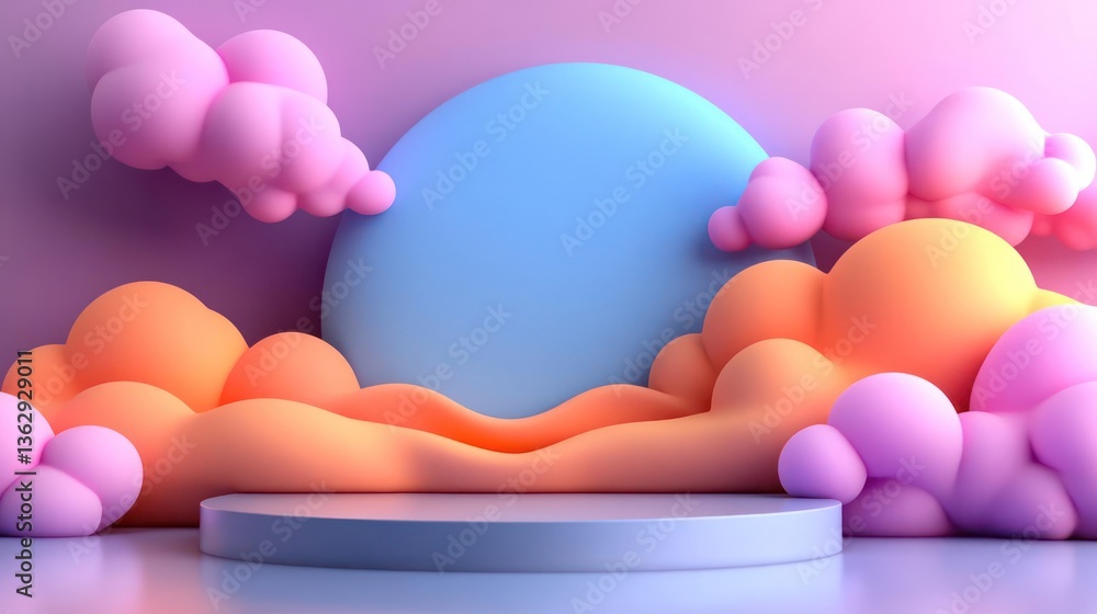 Aufkleber pastel clouds and platform abstract background