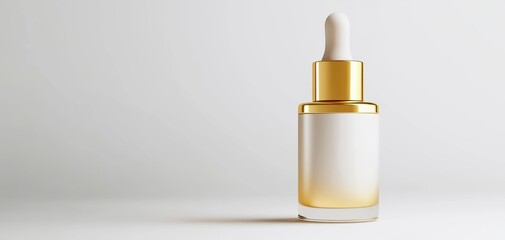 Naklejka premium A sleek, modern dropper bottle with a golden cap, designed for skincare or cosmetic use, set against a minimalist background.