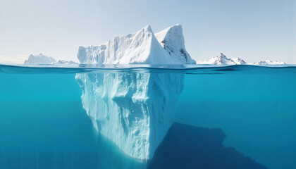Melting glaciers and iceberg in icy water, ecological and psychological theme