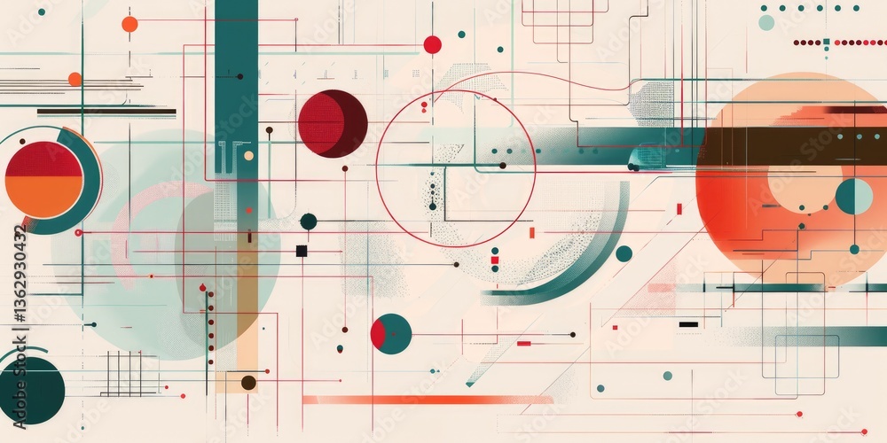 Poster abstract colorful geometric shapes effect on surface of digital cyber design express scene of cybers