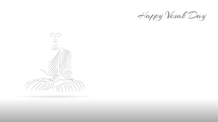 Day of Vesak vector art. Happy Vesak Day. Symbolic lord Buddha figure in a simple line-drawn style against a white background with copy space. Buddhism art.