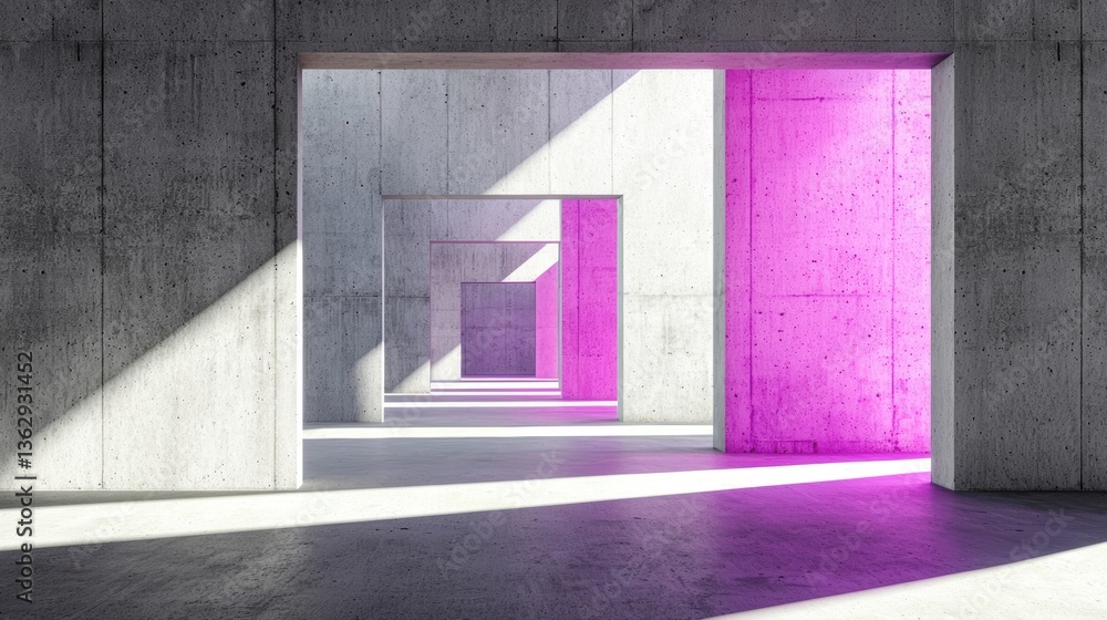 Aufkleber a modern architectural space featuring concrete walls and illuminated pink sections, creating a stri