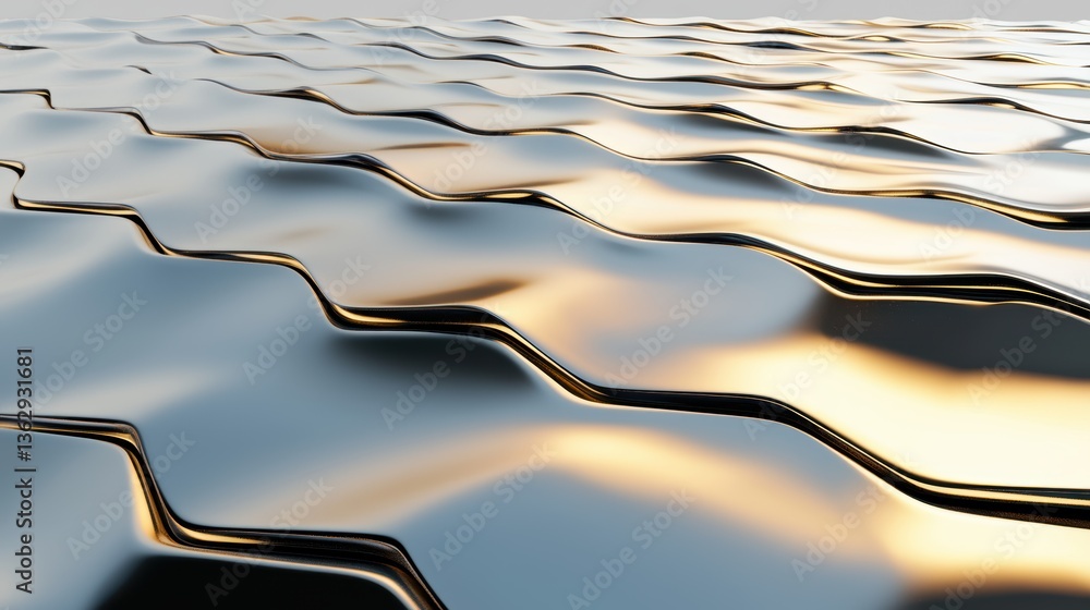 Aufkleber a reflective surface with wave-like patterns, showcasing a blend of light and shadow in a metallic s