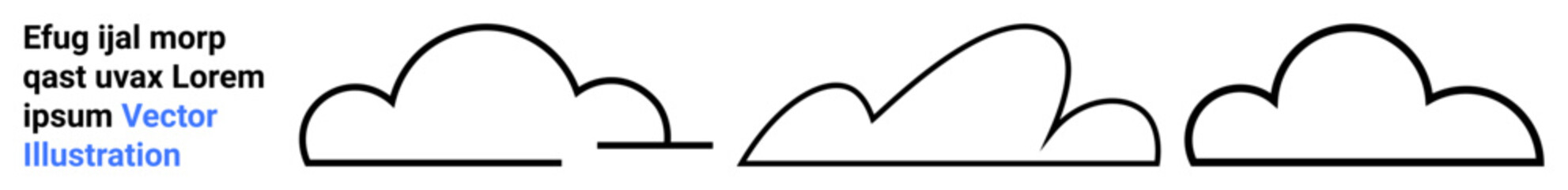 Sleek black cloud outlines in three different styles side by side. Ideal for weather apps, design projects, education, branding, posters, infographics, concepts, or a simple landing page