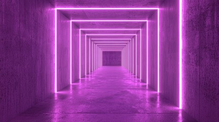 A vibrant, futuristic corridor illuminated by neon pink lights, featuring clean lines and a sleek, modern aesthetic.