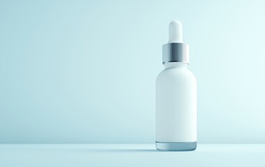 A minimalist image of a white dropper bottle against a light blue background, highlighting simplicity and elegance in design.