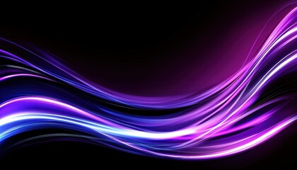 A vibrant abstract design featuring flowing lines and waves in shades of purple and blue against a dark background.