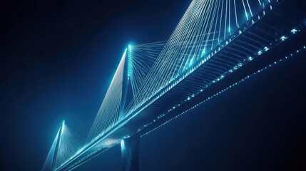 Obraz premium Illuminated Suspension Bridge Against Night Sky with Blue Lights