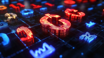 A financial market chart on a computer screen with currency symbols