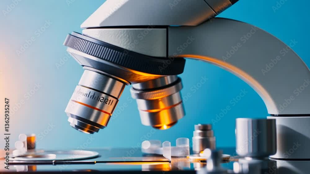 Poster close up of microscope examining tissue samples in laboratory setting generative ai