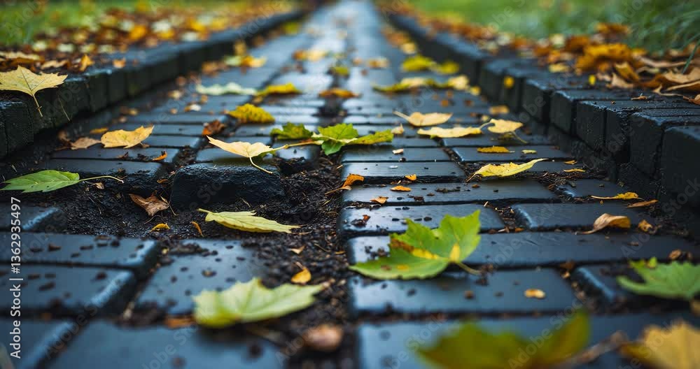 Poster a trail is blanketed with leaves and soil. the leaves are strewn across the earth, and the soil is d
