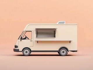 Naklejka premium A sleek, boxy food truck in neutral tones with no visible equipment outside